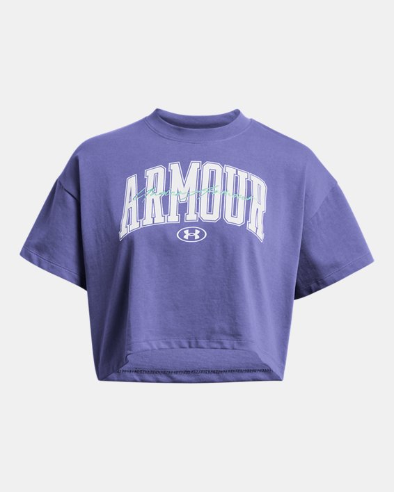 Damesshirt UA Heavyweight Scripted Wordmark Crop met korte mouwen, Purple, pdpMainDesktop image number 2